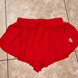 Women’s Red Athletic Shorts with Drawstring Waist